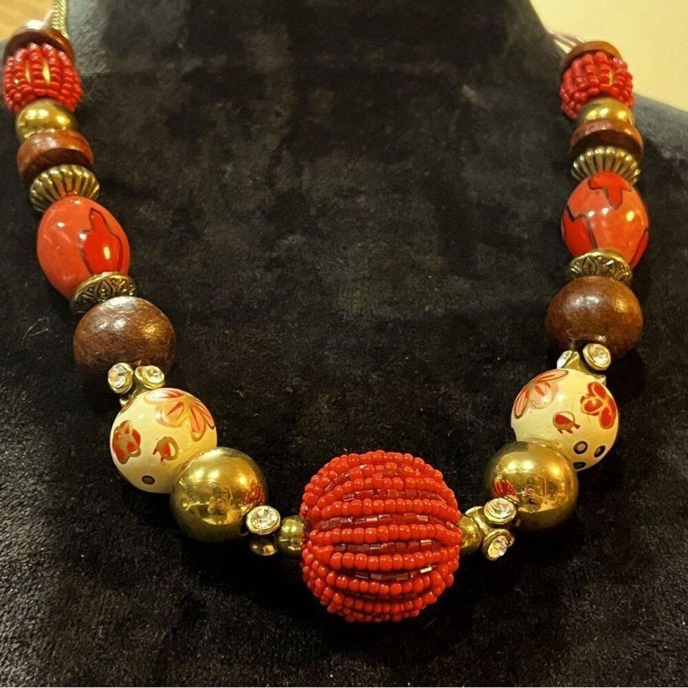 Art deco chunky wooden beaded necklace Art to Wear Wearable Art Unique Jewelry